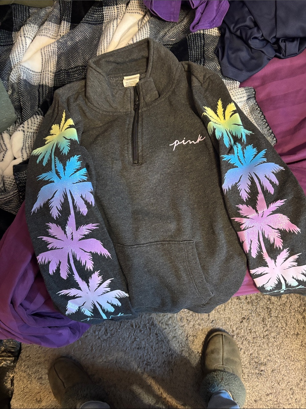 PINK Quarter Zip Crew Neck - Glitter